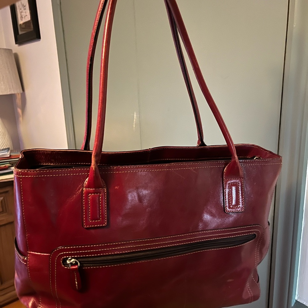 Fossil Deep Red Leather Tote Bag